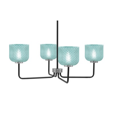 Lustre 4 lumières Amarmula, finition noir mat et graphite, verre texturé turquoise 6 po