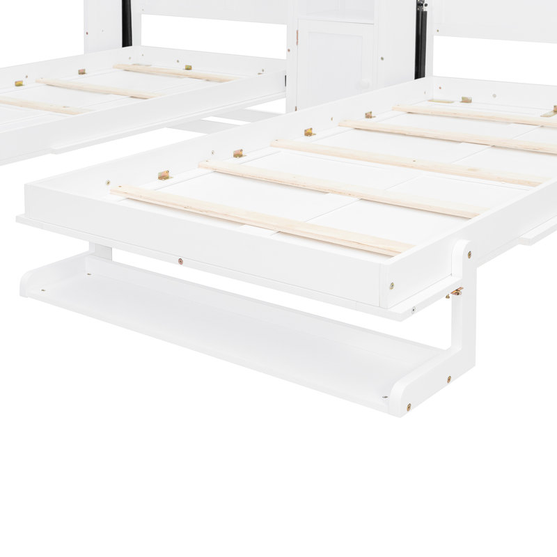 Deux lits simples à double paroi avec finition blanche et tablette - Fonction pour les pieds, Blanc