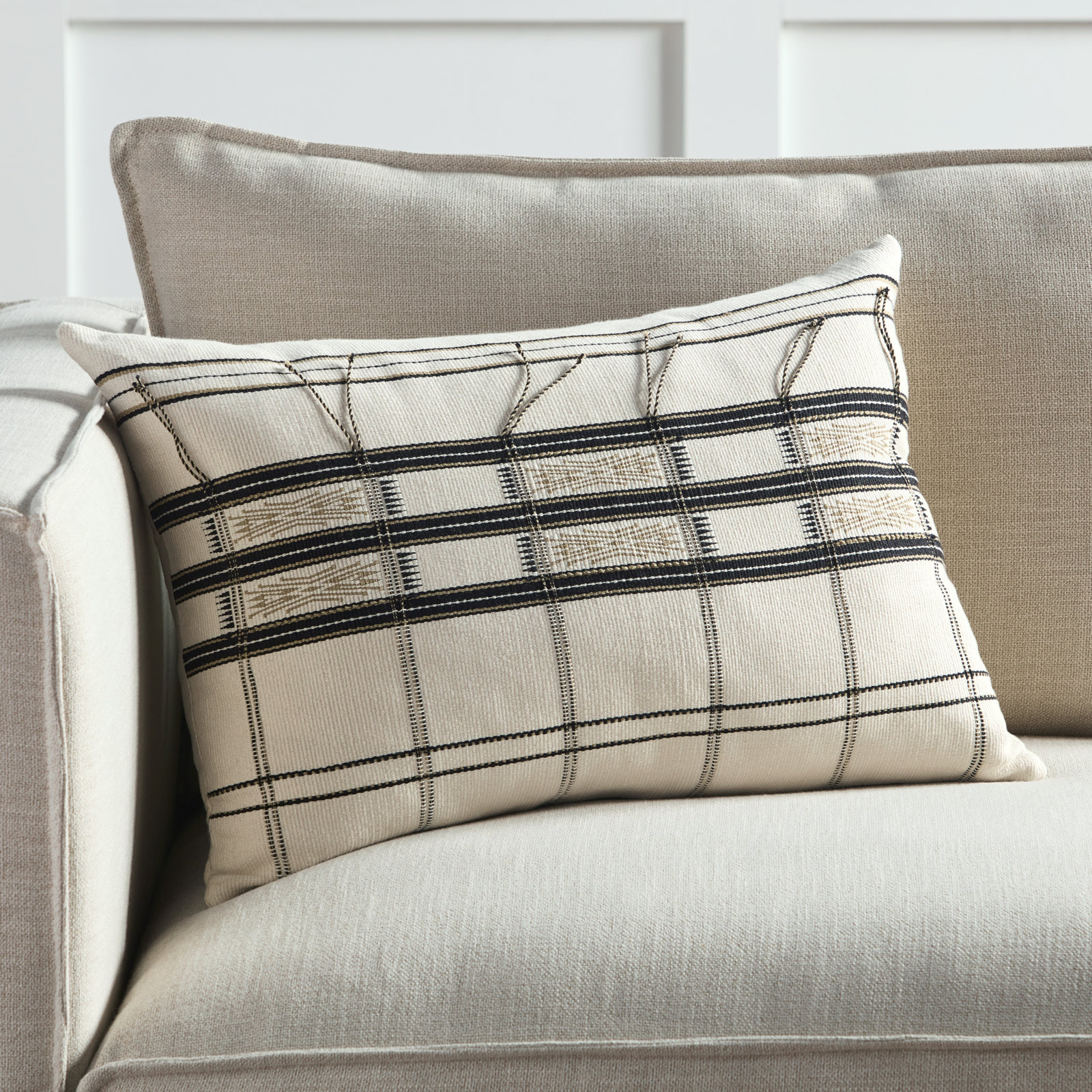 Taren Embroidered Cotton Lumbar Pillow Cover, Pillow Cover Only - No Insert, Plaid