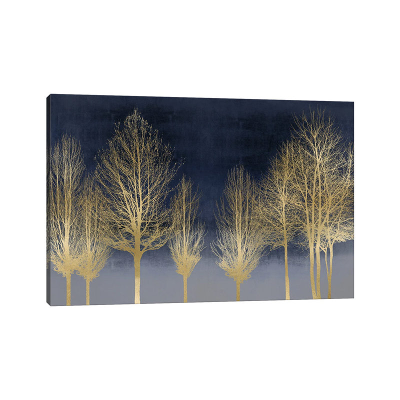 Gold Forest On Blue by Kate Bennett - Wrapped Canvas Painting, 30.48 cm H x 45.72 cm W
