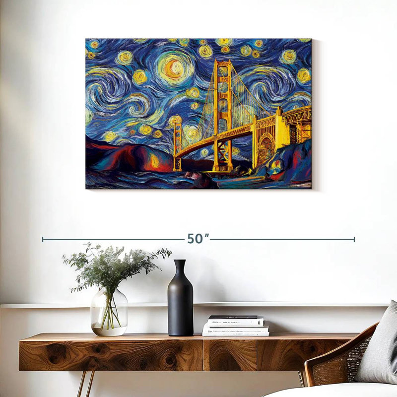Impression sur toile Golden Gate Bridge Starry Night, H 24 po x l 36 po x P 1,25 po
