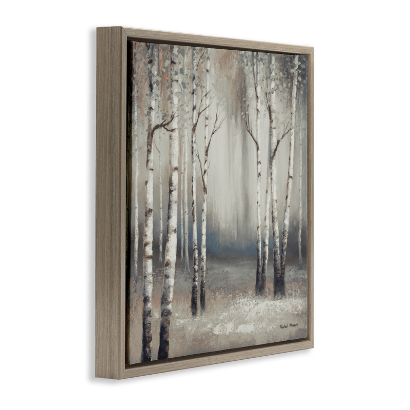 "Misty Birch Tree Forest Landscape", art mural sur toile flottante par Michael Marcon, Cadre flottant orme Montalcino