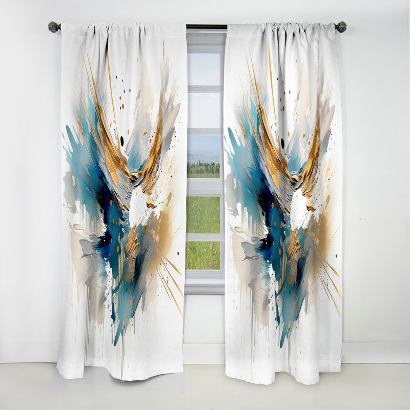 Blue Gold Surreal Melodies II - Abstract Curtain - Blackout Abstract Curtain - 1 Panels, 52" W x 90" L