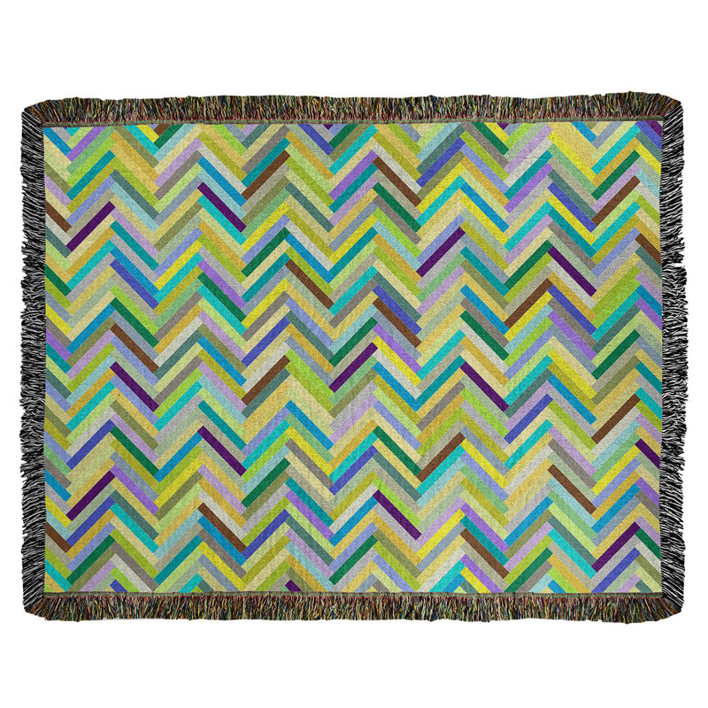 Jeté en coton tissé à chevrons Katelyn Elizabeth, Vert / Jaune