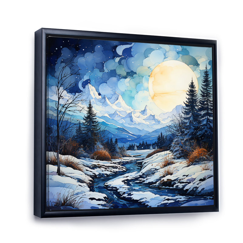 Winter Snowy Peaks VII - Paysages, décoration murale, H 16 po x l 16 po x P 1 po, Cadre flottant noir