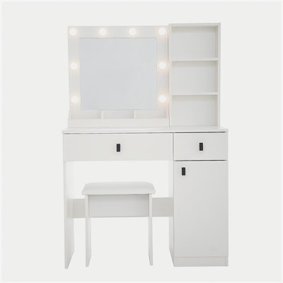 Vanity Desk with Lights,Vanity Set with Mirror,Makeup Vanity Desk with Large Drawers & Three Level Storage Dreeser,Vanitys/Vanities with 3 Lights Brightness Adjustable for Bedroom