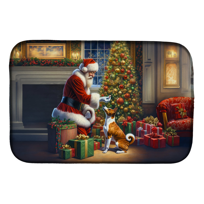 Basenji and Santa Claus Dish Drying Mat