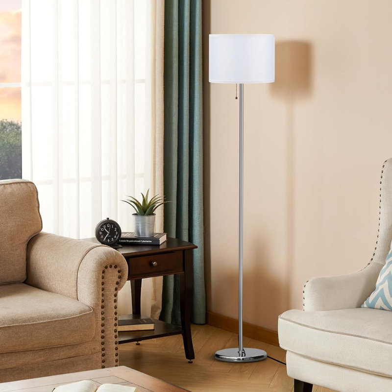 Floor Lamp For Bedroom, 3 Color Temperature LED Floor Lamp With Pull Chain Switch, Modern Standing Lamps For Living Room, Office, Kids Room, Reading(Bulb Included, White Shade)