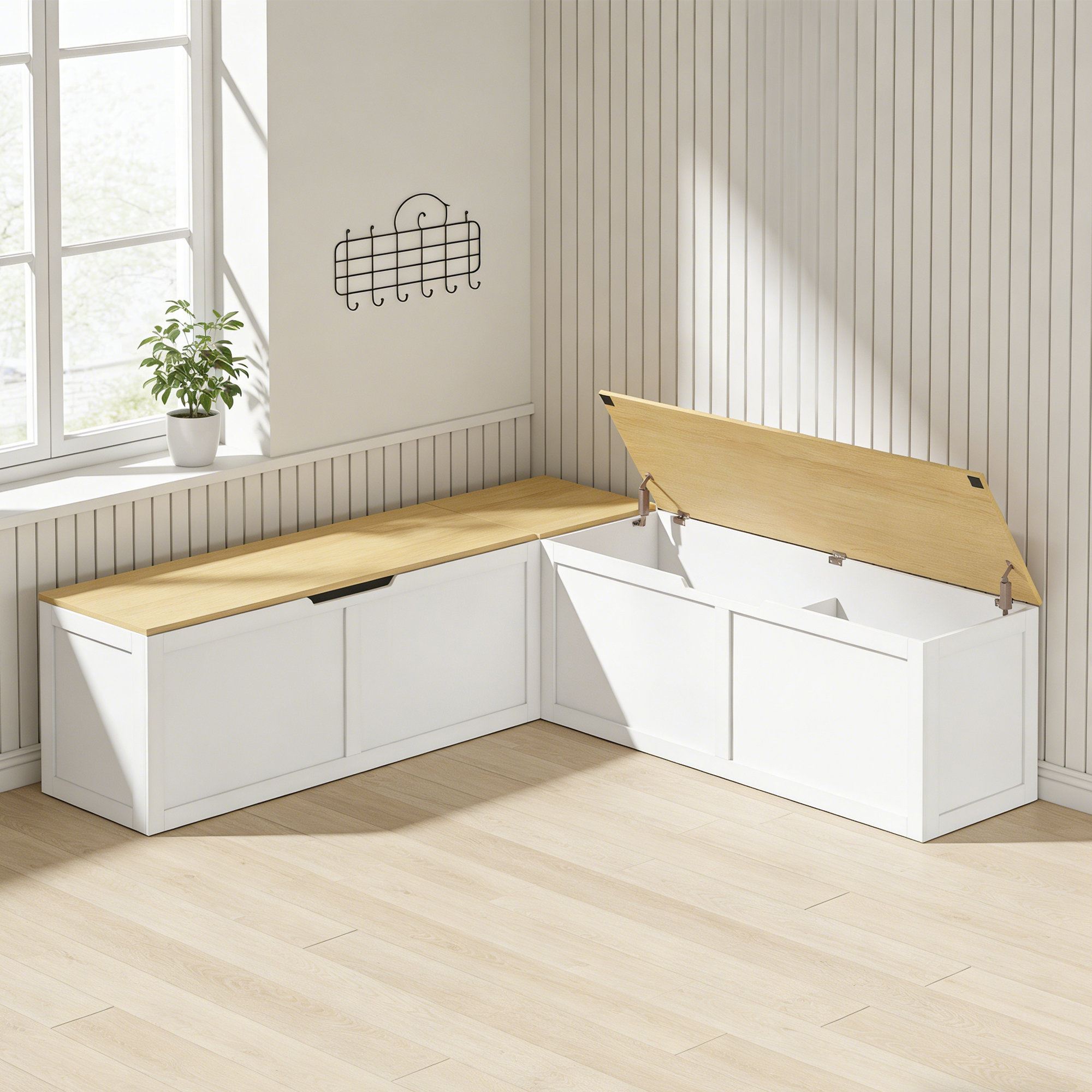 Ebern Designs L-shaped Storage Bench With With Lift-top Compartments ...