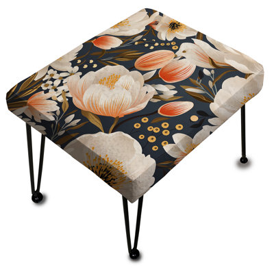 Beige Coastal Elegance Floral Pattern I - Floral Rectangle Ottoman