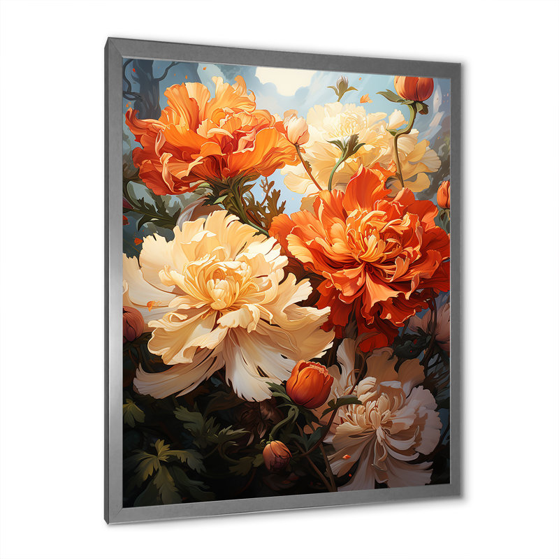 Pivoine beauté I - pivoines, art mural, Cadre simple argenté, H 20 po x l 12 po x P 1 po