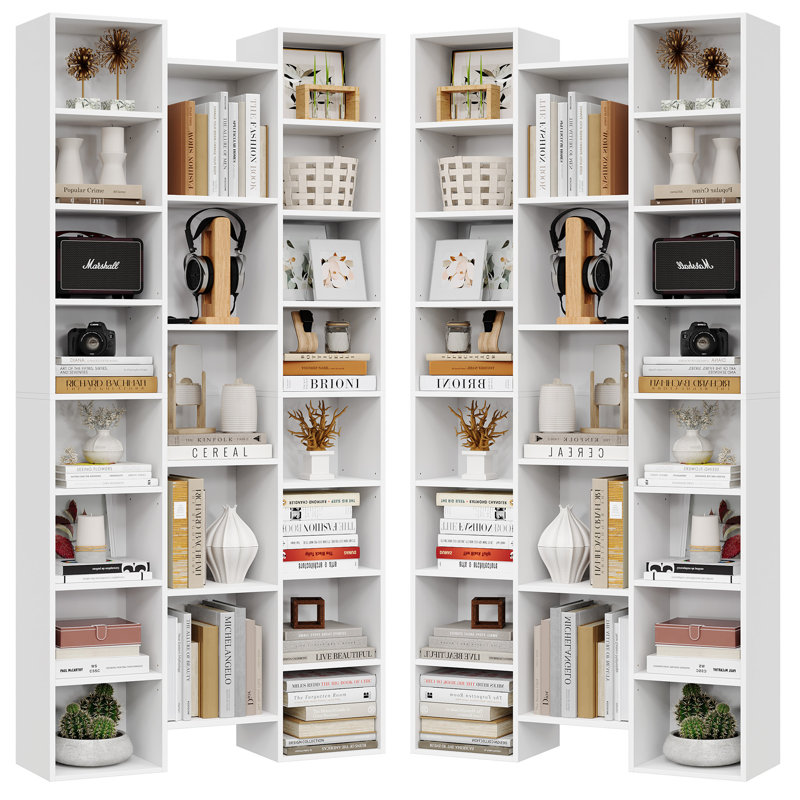 📖✨ 2-Pack 8-Tier Bookcase Set, 21-Cube Storage Bookshelves Unit With Adjustable & Removable Shelves, White
