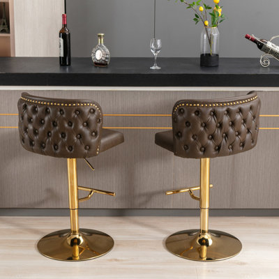 Tabourets de bar modernes beiges avec tiroirs et dossier faits à la main - de 2 similicuir, hauteur de siège réglable, support ergonomique, détails, pivot à 360 ° et base
