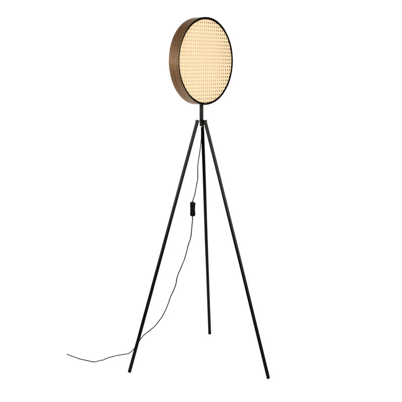 Sien 45'' Black Iron Tripod Floor Lamp with Rattan Shade
