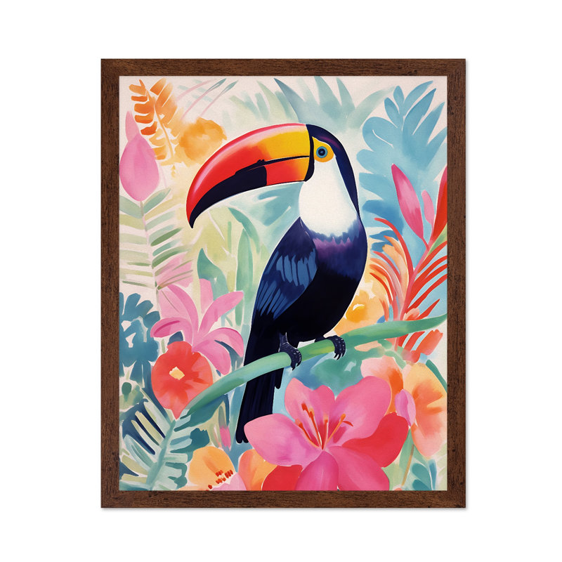 Toucan aquarelle, H 24 po x l 32 po, Affiche, Encadrement brun