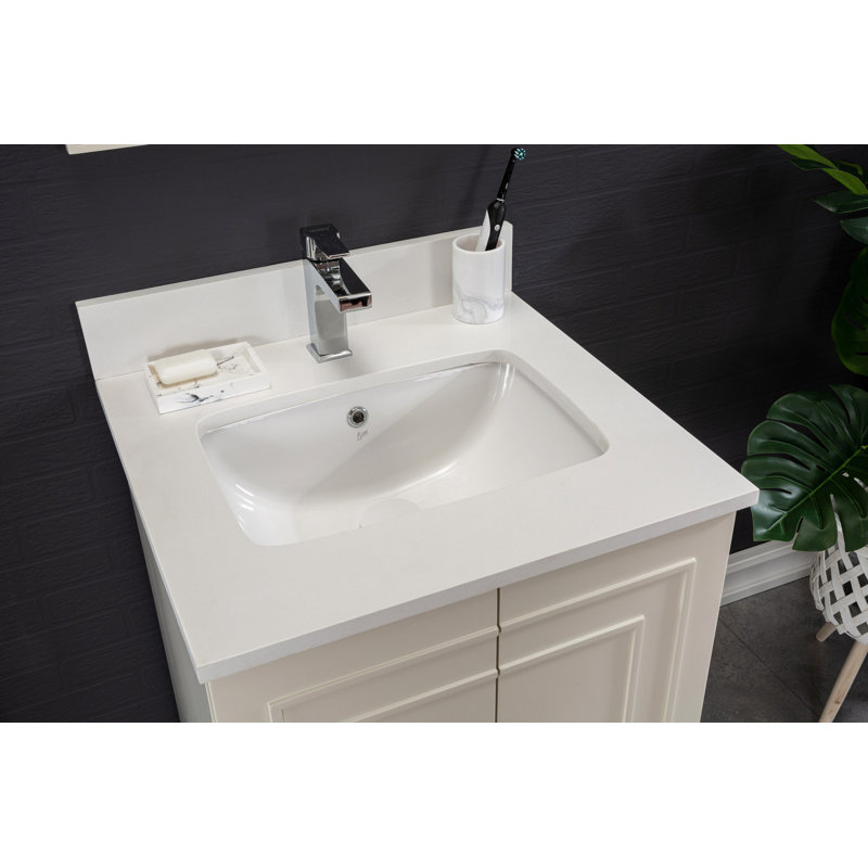 Ensemble de meuble-lavabo simple 23,6 "avec miroir Chantha, Crème