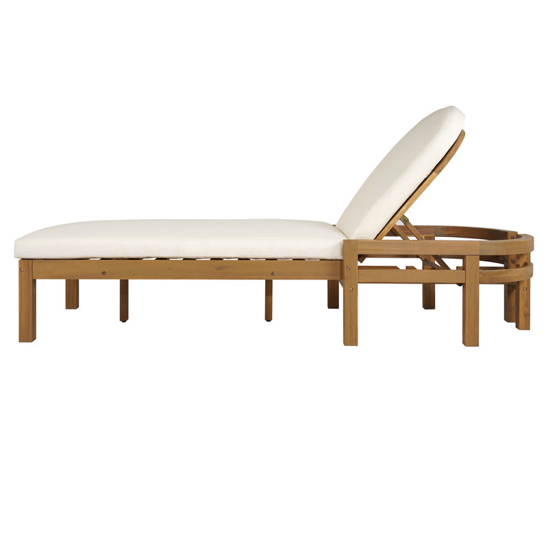 Outdoor Chaise Lounge Set of 2, Premium Acacia Wood Patio Recliner with Arched Backrest, 5-Position Adjustable Backrest, Outdoor Lounge Chair for Poolside, Backyard