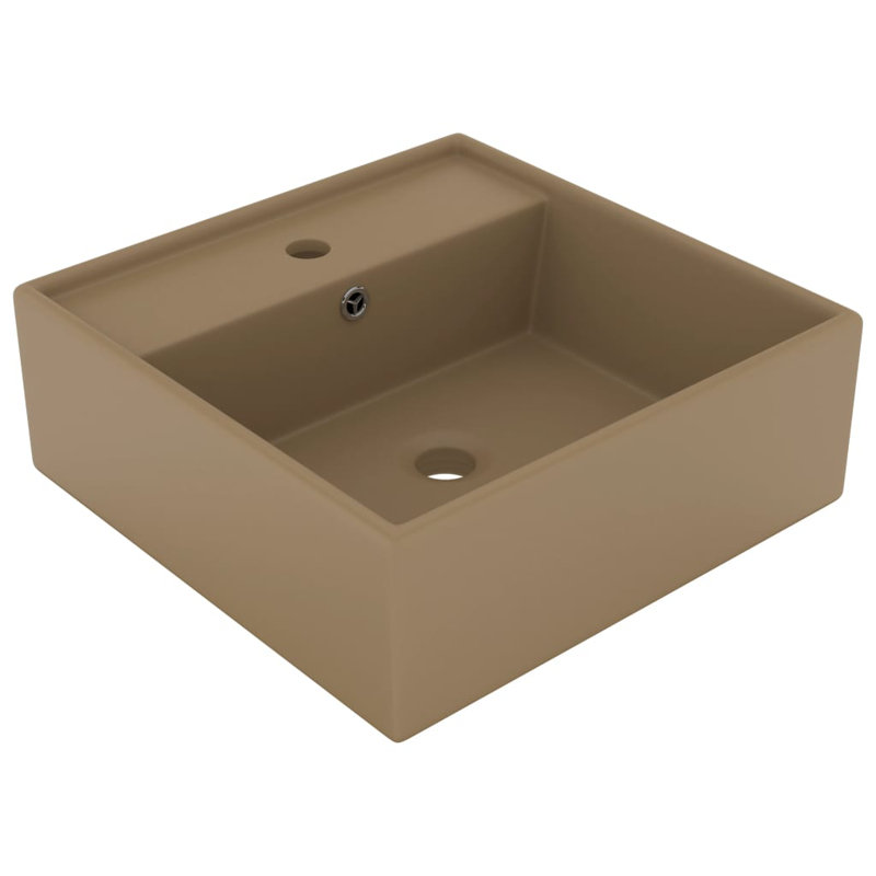 Belfry Bathroom Spurlock Ceramic Square Sink with Overflow, Cream