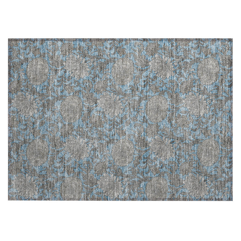 Washable Floral Indoor / Outdoor Rug, Rectangle 1'8" x 2'6"