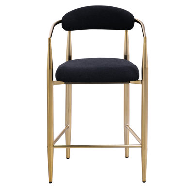 De 2 tabourets de bar de salle à manger rembourrés modernes - métal, rembourrage en mousse, noir et doré, style Mid-Century