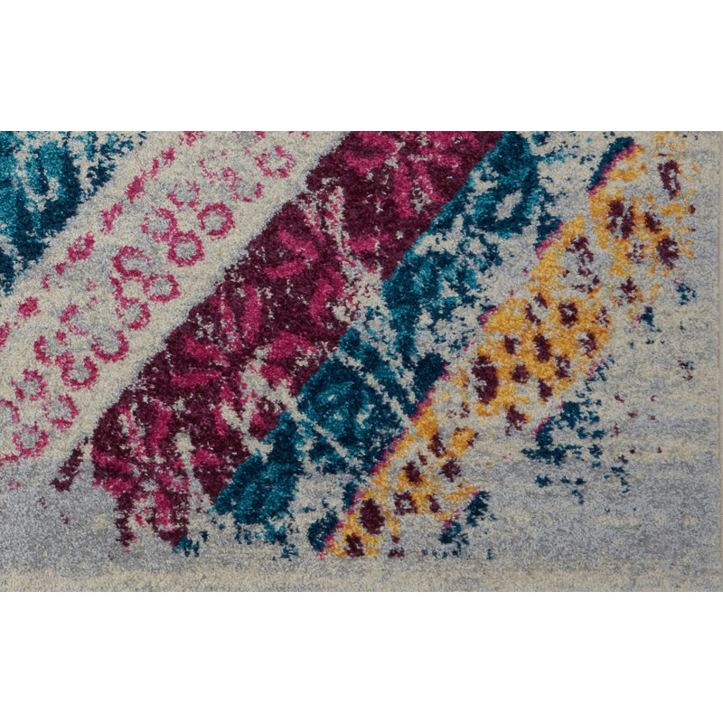 Mauve abstrait/tapis décoratif bleu Shapiro, Rectangle 2 pi 7 po x 9 pi 10 po