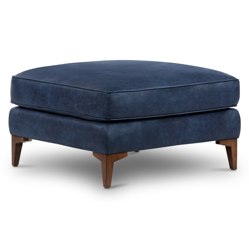 Repose-pieds en cuir véritable Essex, Cuir véritable bleu minuit