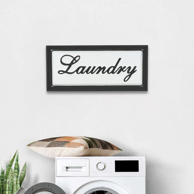 Colista Laundry 23.5" Modern Farmhouse Metal Wall Sign with Black Wood Frame
