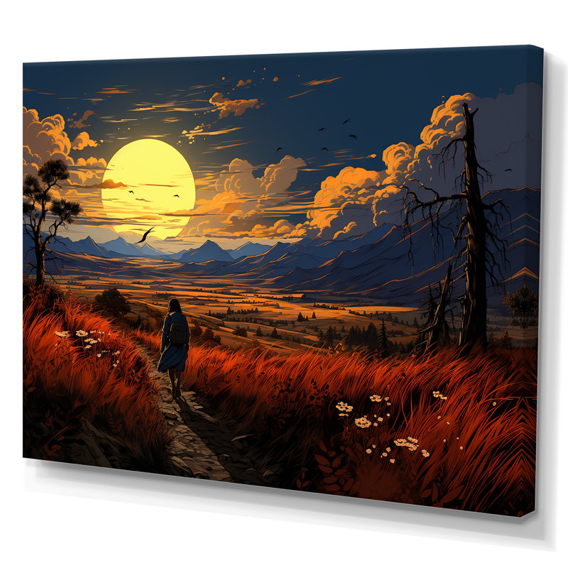 Coucher de soleil au coucher du soleil, chemin de paysage II - art mural paysage, Toile tendue, H 24 po x l 32 po x P 1 po