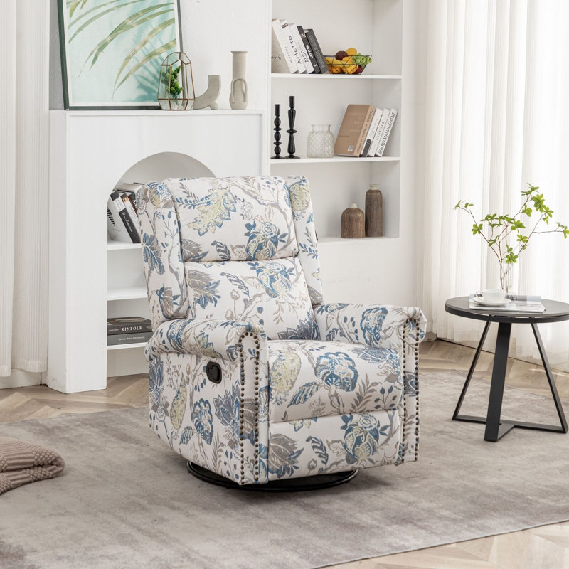 Quantico 92cm Wide Swivel Wing Chair Recliner, Blue