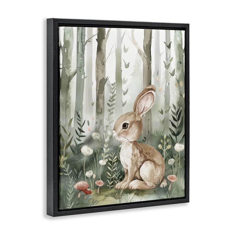  Soft Woodland Bunny Floater Canvas Wall Art by LSR Design Studio, Cadre flottant noir de jais, H 21 po x l 17 po