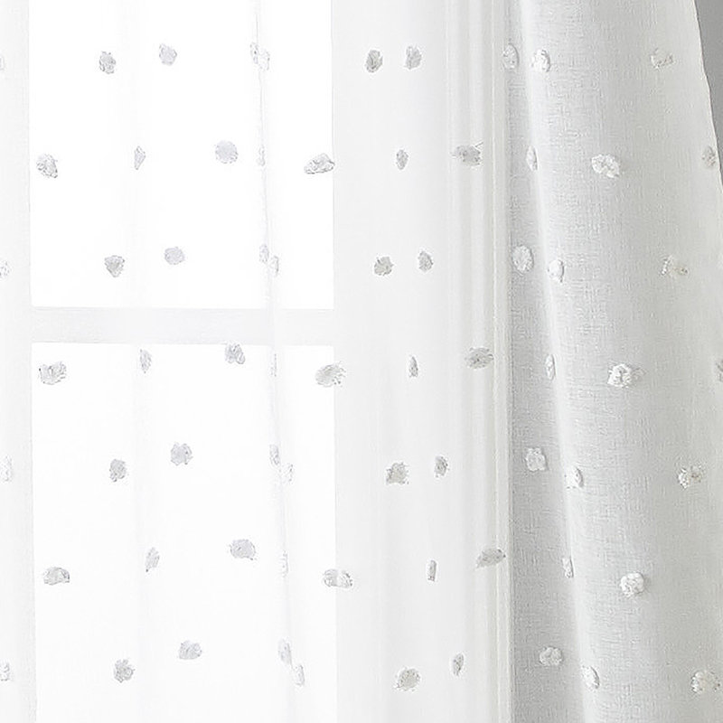 Katya Polka Dots Semi-Sheer Grommet Curtain Panels, White
