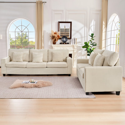 2-piece Upholstered Chenille Sofa Sets with Charging Station