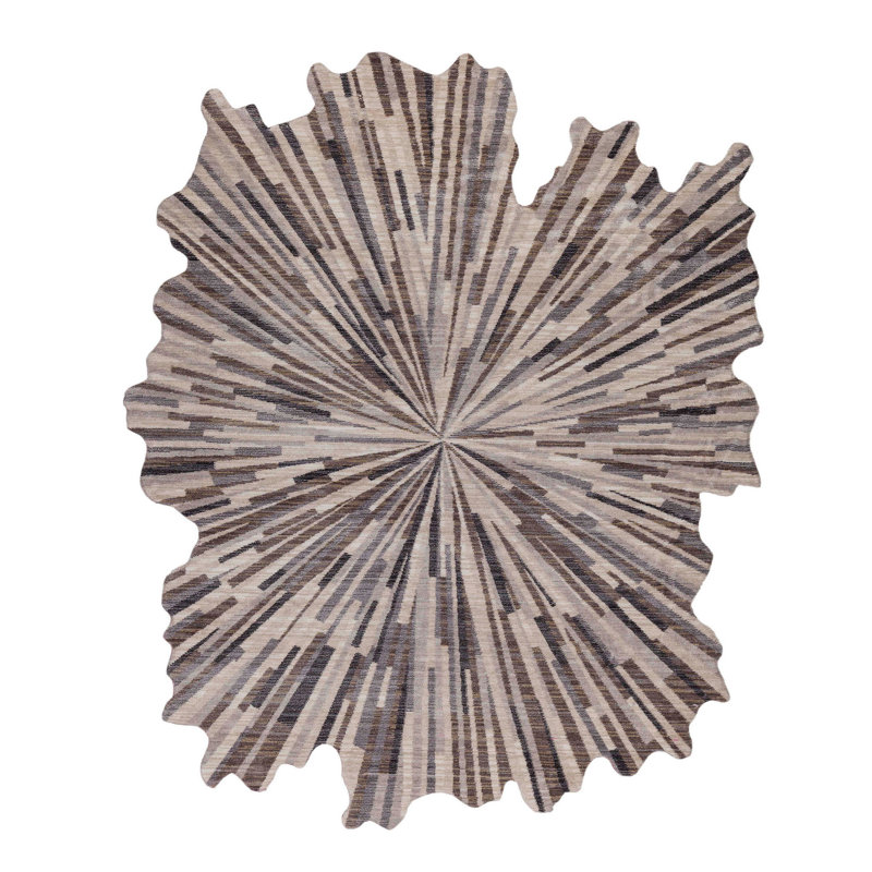Tapis abstrait gris en polyester tissé à la machine 5 pi 3 po x 7 pi 3 po Novelty