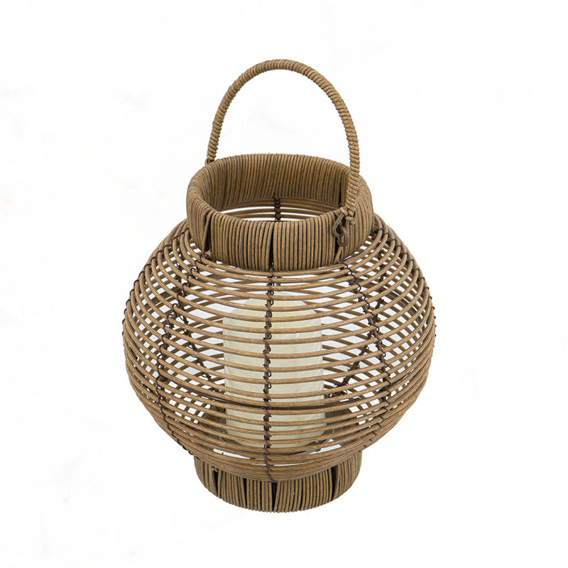 Lanterne en rotin 8,7 po x 8,7 po x 9,8 po avec bougie DEL blanche, Brun