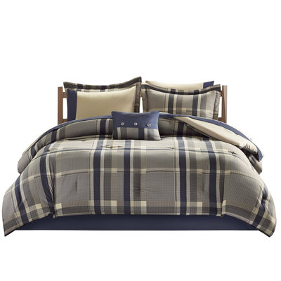 Navy Multi Twin Plaid Bedding With Sheets - , Breathable Comforter Bed Fashionable Print,