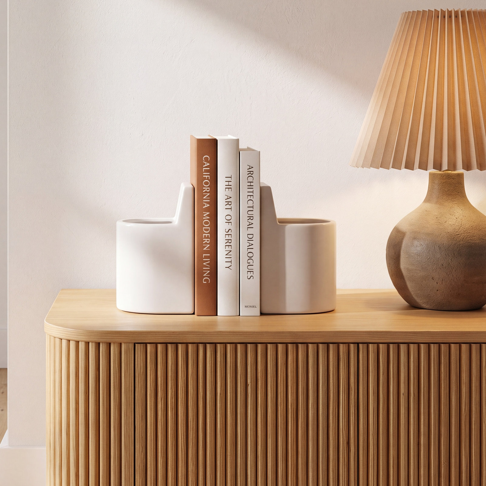 Handmade Ceramic Decorative Bookends, White