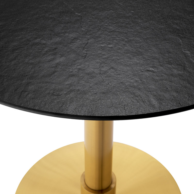 Dining Table Terzo Round Brushed Brass Finish - Black Ceramic Top