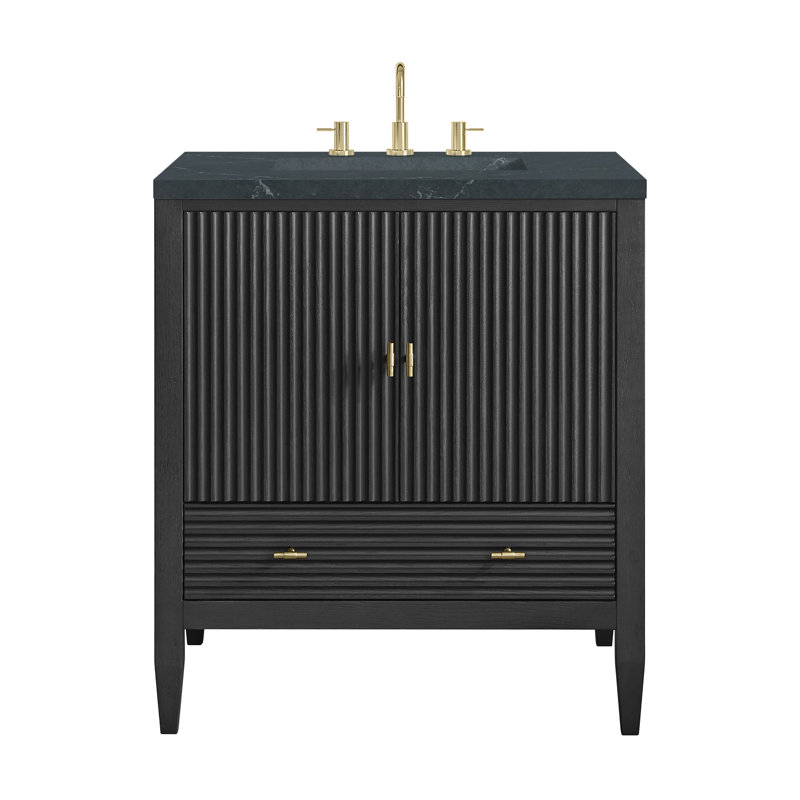 Myrrin 30" W Single Vanity, Carbon Oak, 8" Widespread, Charcoal Soapstone Silestone