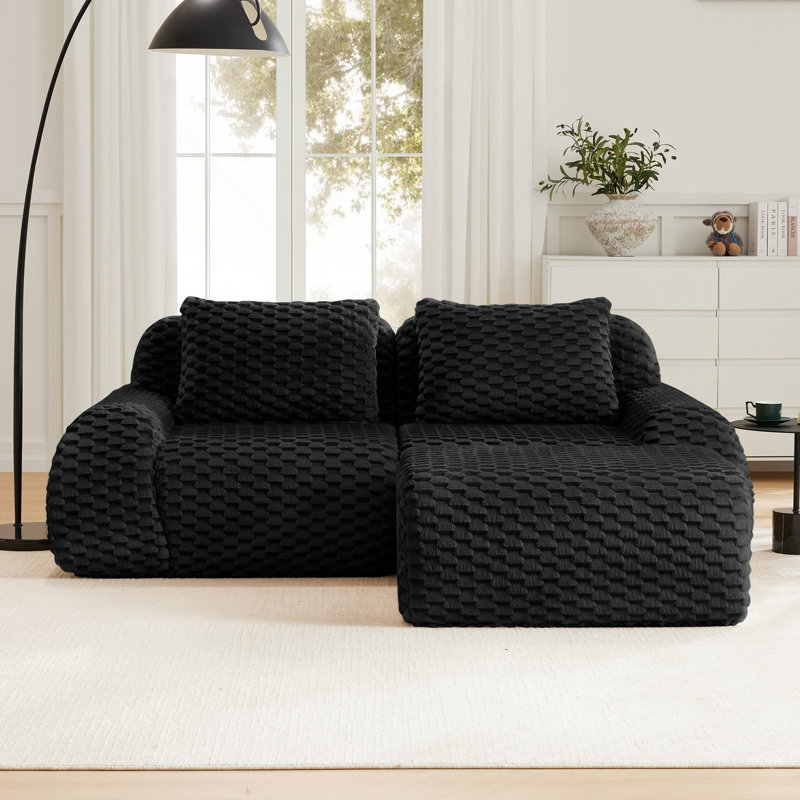 Boneless 82" Modern L-Shaped Modular Sectional Sofa for Living Room,Flannelette Fabric,Oversized 2-Seater Couch,boneless sofa ,Movable Ottoman,Buckle connection,Anti-slip Design,No Assembly