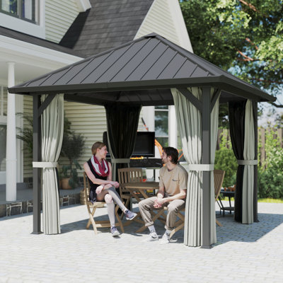 Outsunny 3 x 3(m) Hardtop Gazebo with Galvanised Steel Roof Black