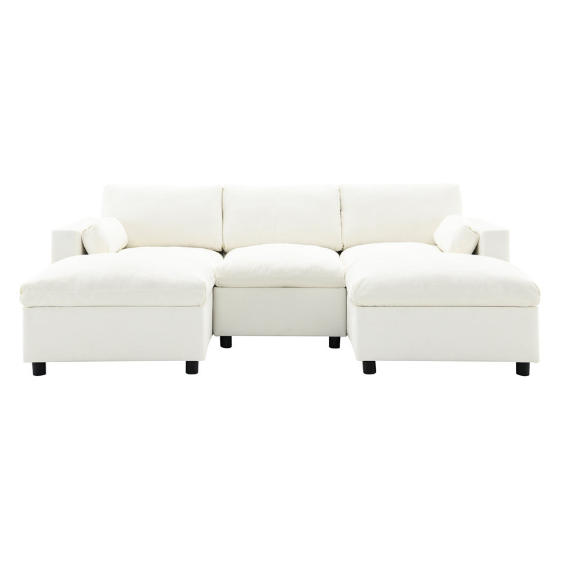 5 Seat Chenille Sectional With Storage Pockets, U-Shaped Couch Ottomans, Modern For Office Modular Storage, U-Shaped, 2 Stylish Apartment
