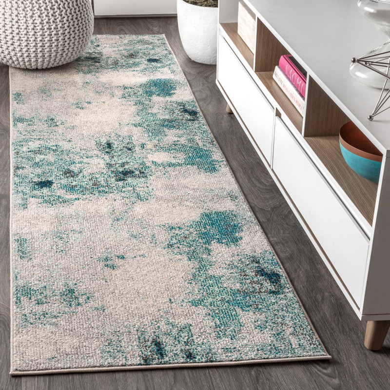 Tapis crème / bleu Lasley, Tapis de couloir 2 pi 7 po x 16 pi