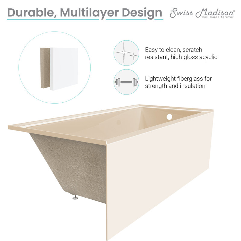 Voltaire 48" x 32" Alcove Bathtub with Apron, Right, Brushed Gold