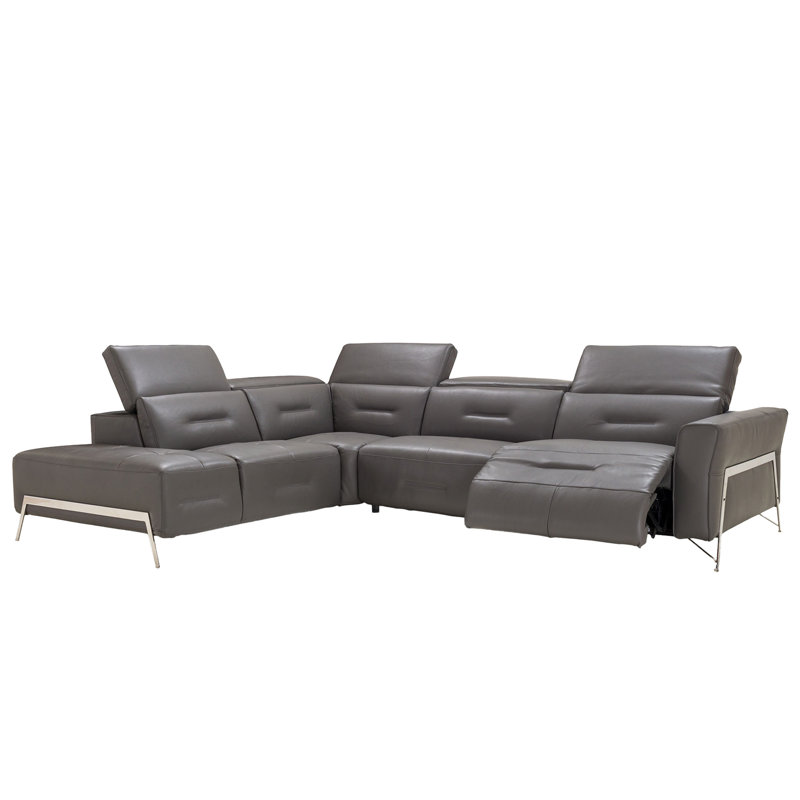Tramonto Leather Sectional In Dark Gray, Left Hand Facing