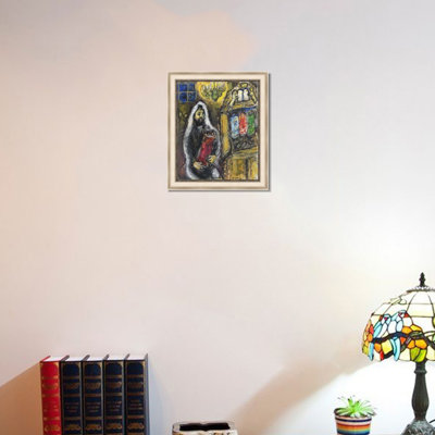 Framed Canvas Wall Art Man in Black by Marc Chagall Giclee Print Dreamlike Romantic Painting Modern Home Decor(White Oak & Mineral Grey,22"x28")