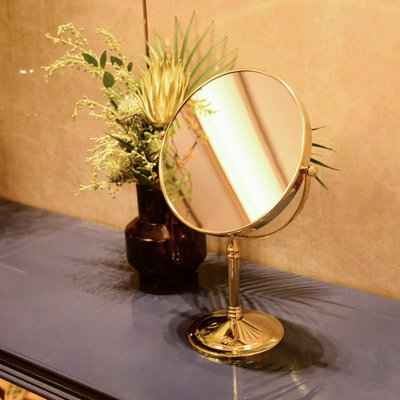 Makeup Mirror - 10X Magnification Vanity Mirror With Double-Sided Rotating Tabletop. Gift For Women, Wives, Mothers Or Young Girls. Gold Finish.