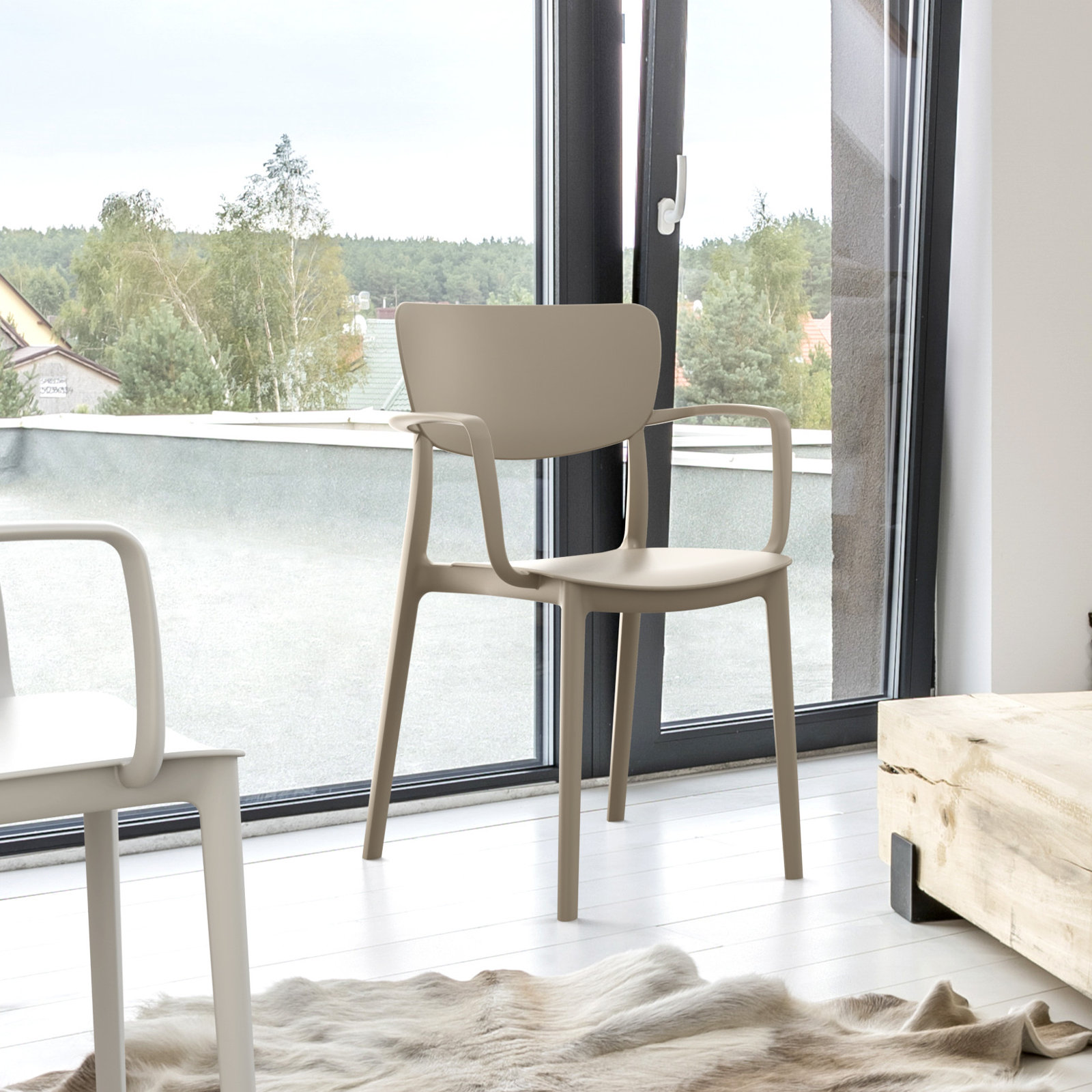Farrah Outdoor Stacking Dining Side Chair, Taupe