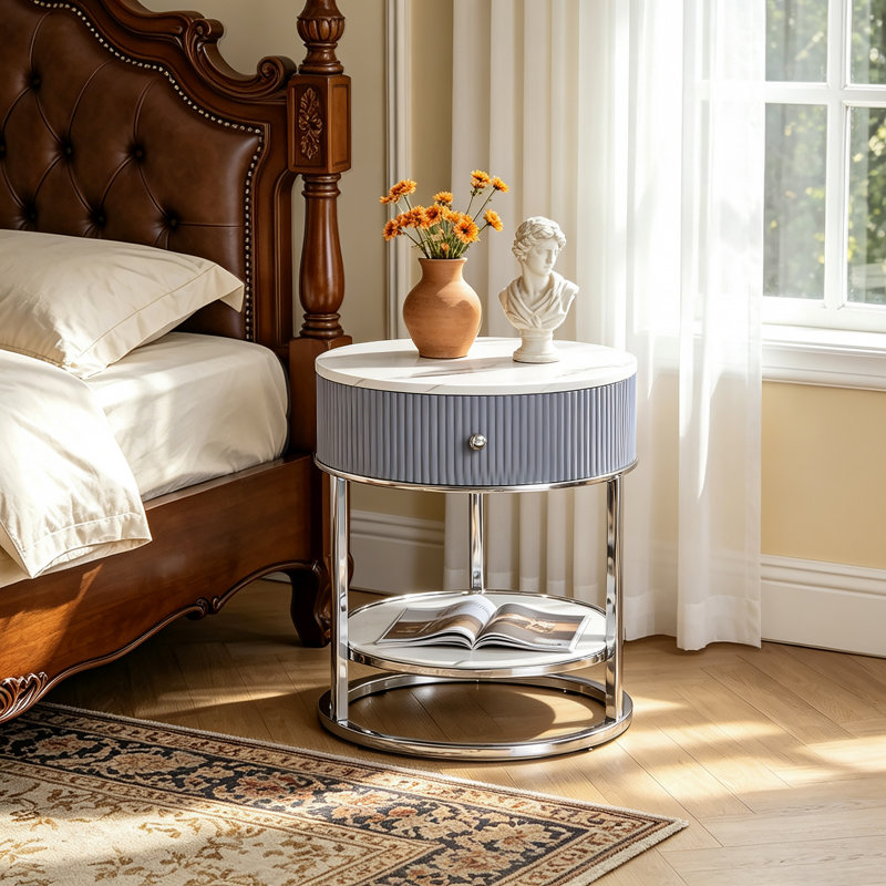 Frame End Table, Calacatta White/Silver, Silver