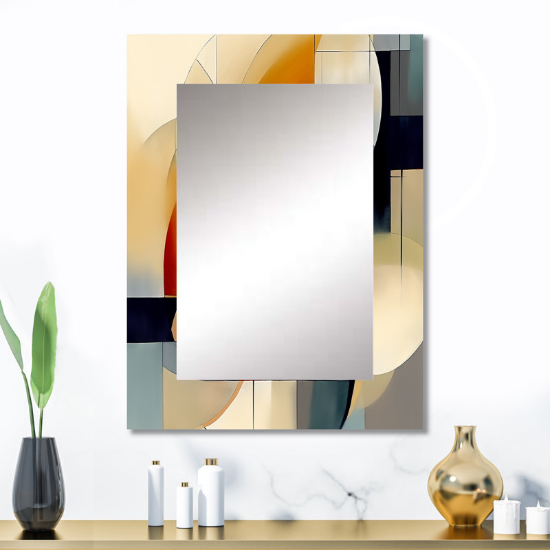 Exploration des motifs abstraits I - miroir décoratif géométrique, miroir mural orange, impression d'art en métal
