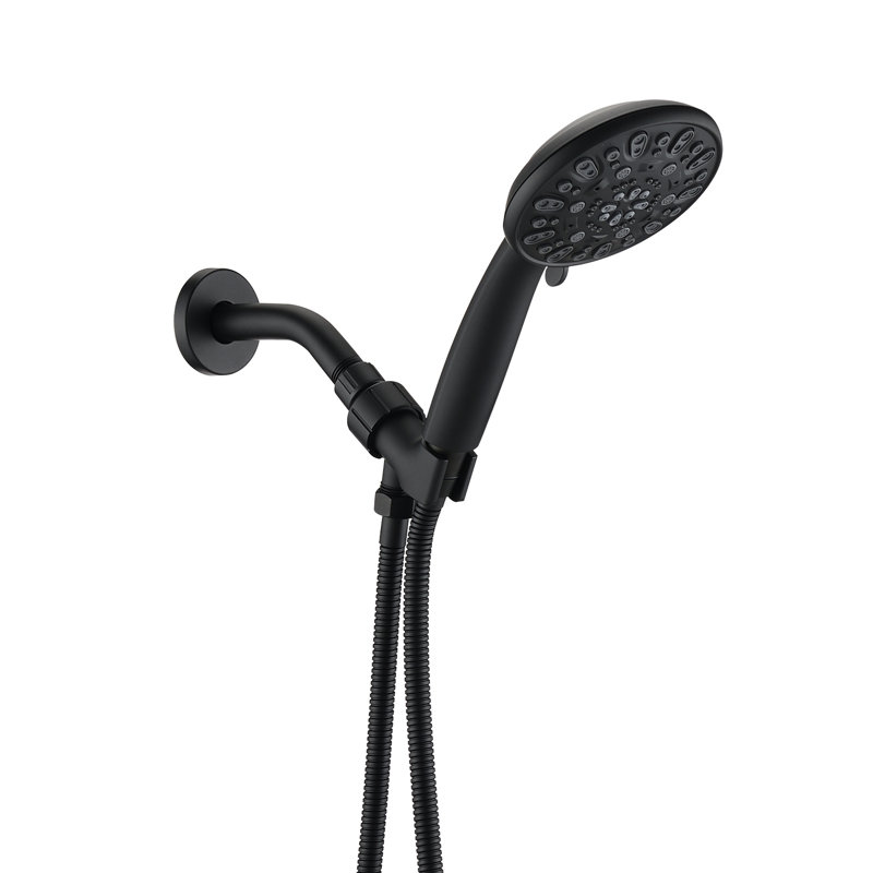 Matte Black Handheld Shower Faucet With 7 Spray Options And Support Settings Shower, Black, Easy To Install